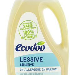 Ecodoo Sensitive laundry detergent bottle, 100% natural ingredients, free from allergens and fragrances.