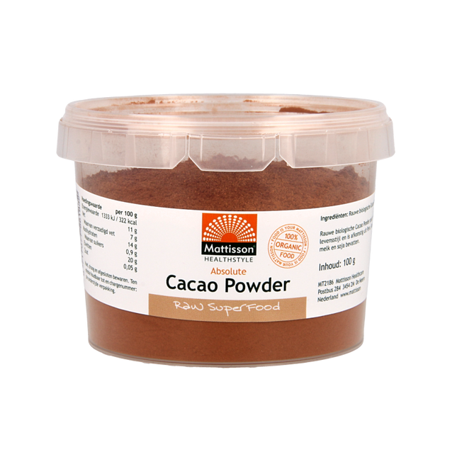 Mattisson Cacao poeder bio 100 Gram - €4.96 - eco-winkel.nl