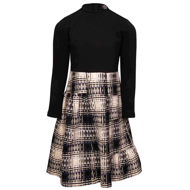 Girls Black Dress with Tartan Skirt in Black & White - €85.95 - eco-winkel.nl
