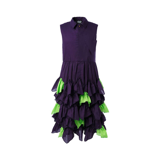 Girls Purple Shirt Dress with Green Ruffles - €160.95 - eco-winkel.nl