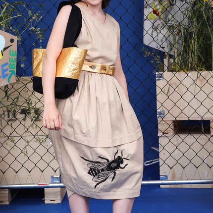 Beige Dress with Bee Hand Embroidery - €40.95 - eco-winkel.nl