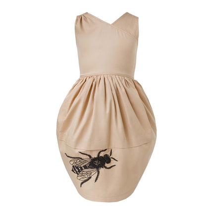 Beige Dress with Bee Hand Embroidery - €40.95 - eco-winkel.nl