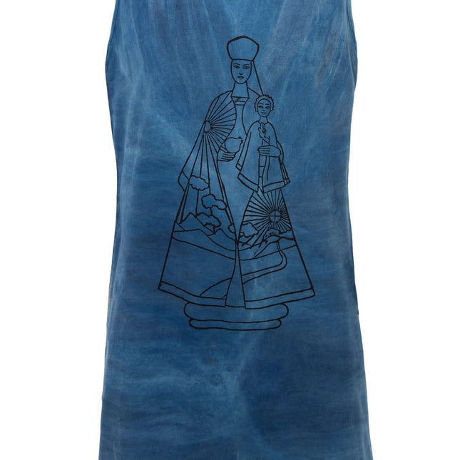 Artisanal T-Shirt Dress Naturally Dyed Indigo with Hand Block Print - €30.95 - eco-winkel.nl